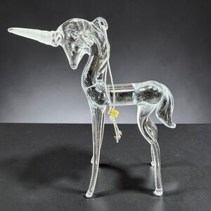 Vintage Silvestri Blown Clear Glass Unicorn Figurine Frosted Horn Made in Taiwan